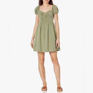 Lucky Brand Women's Babydoll Mini Dress Size XS Olive Green V Neck Boho Chic